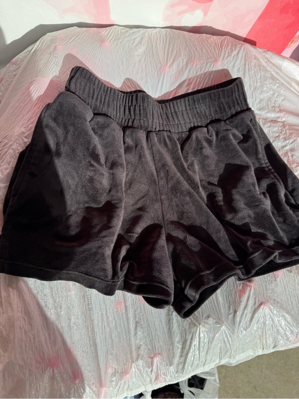 High-Waist Black Velour Lounge Shorts